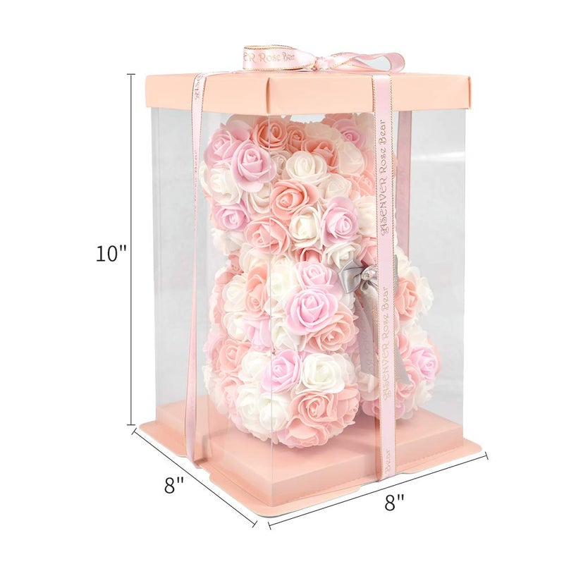 ASENVER Hand Made Artificial Flowers Rose Bear Pure Color for Valentine Birthday and Mother's Day with a 10" Pink Gift Box (Multi Color-Peach Love) - Image 3
